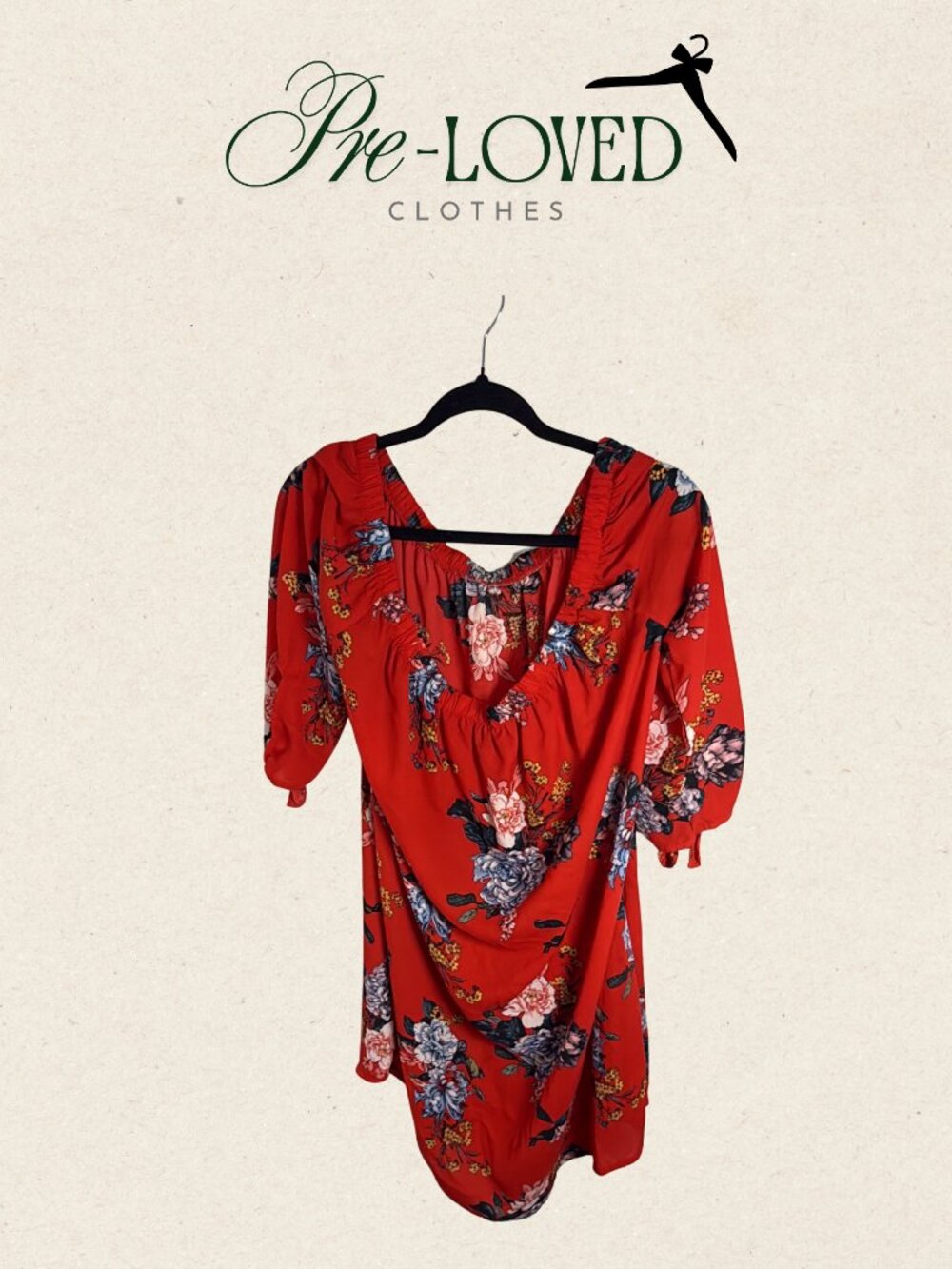 Red Floral Puff Sleeve Mini Dress